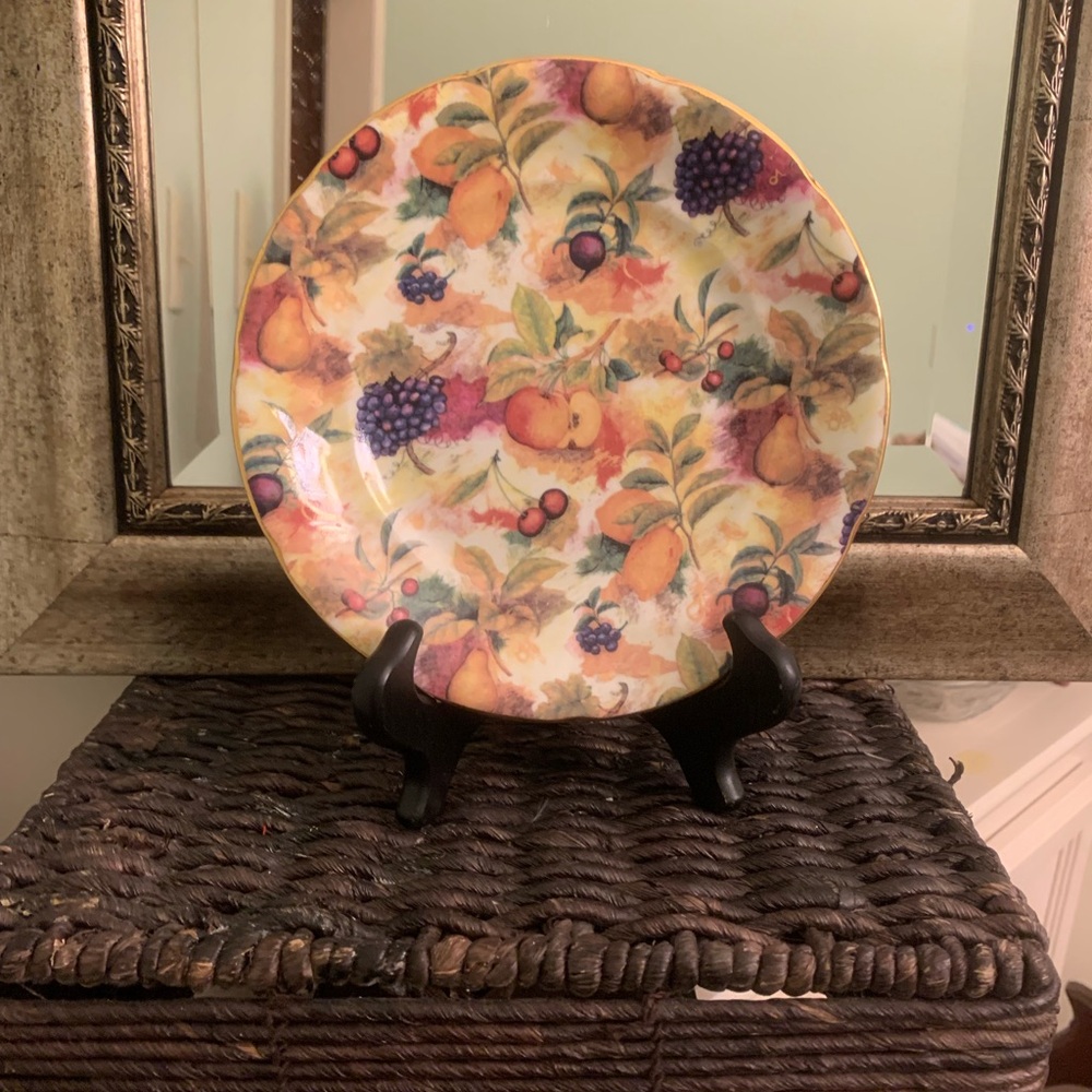 Vintage 7 3/8” 'A Special Place' Fruit Chintz Plate with Gold Rim